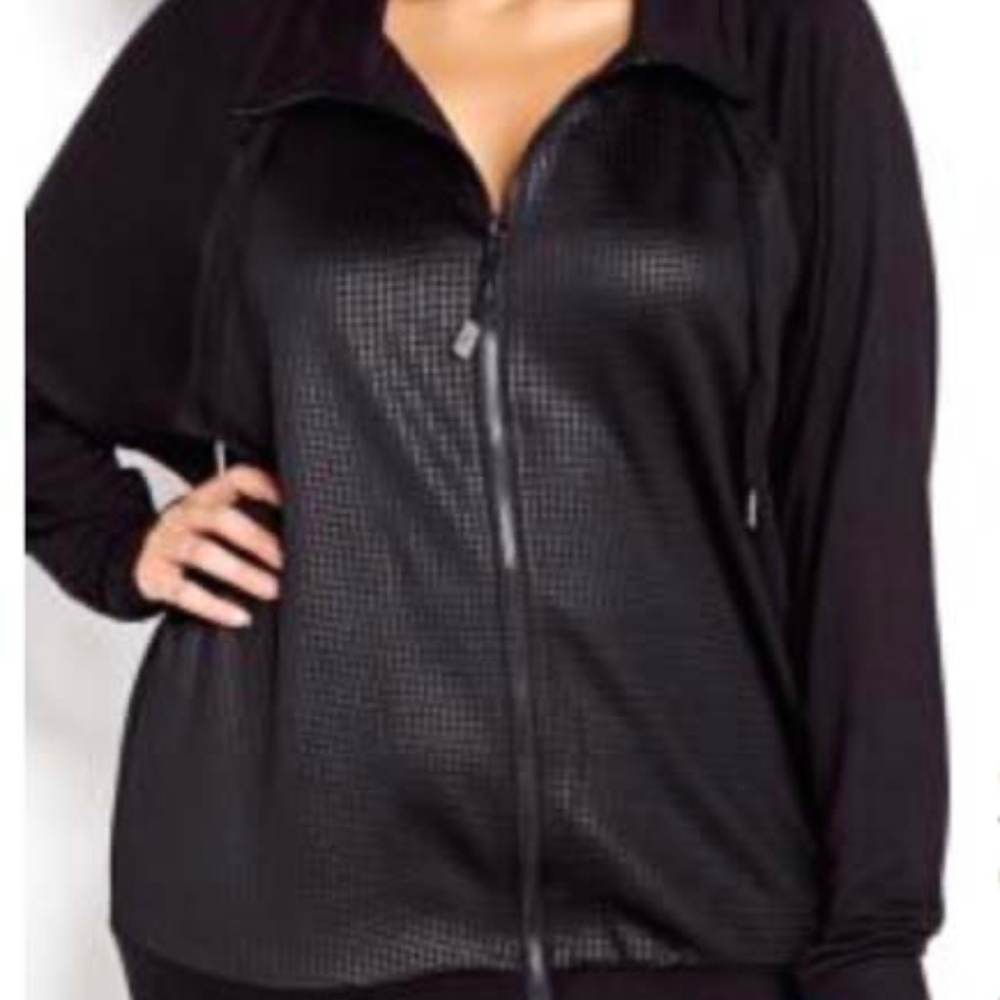 CARDIGAN, ZIP FRONT, LONG SLEEVES, BLACK, SZ 4X, POLYESTER SPANDEX, ELASTIC HEM,